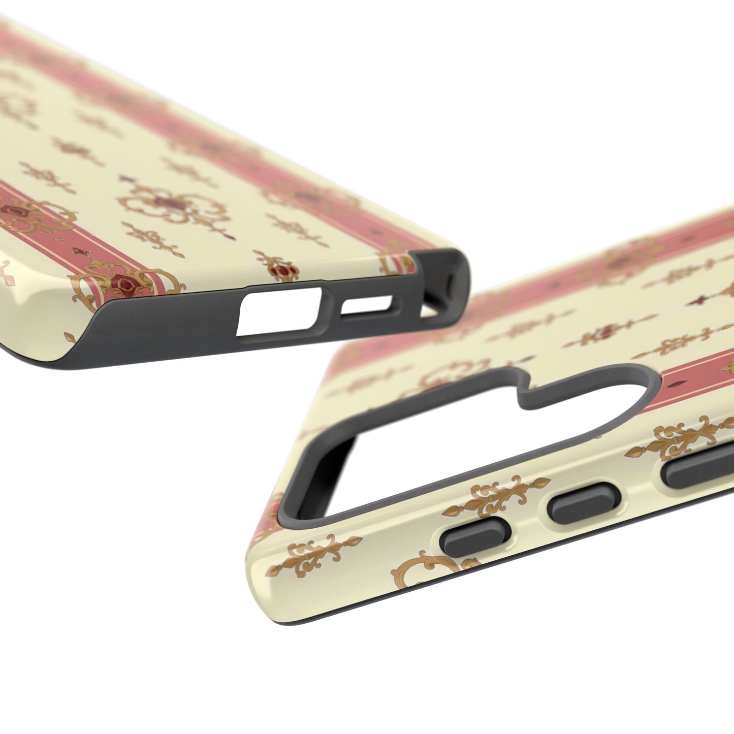 Elegant Floral Motif Phone Case - Tough Cases with Vintage Design - Mauve Striped Gold Damask