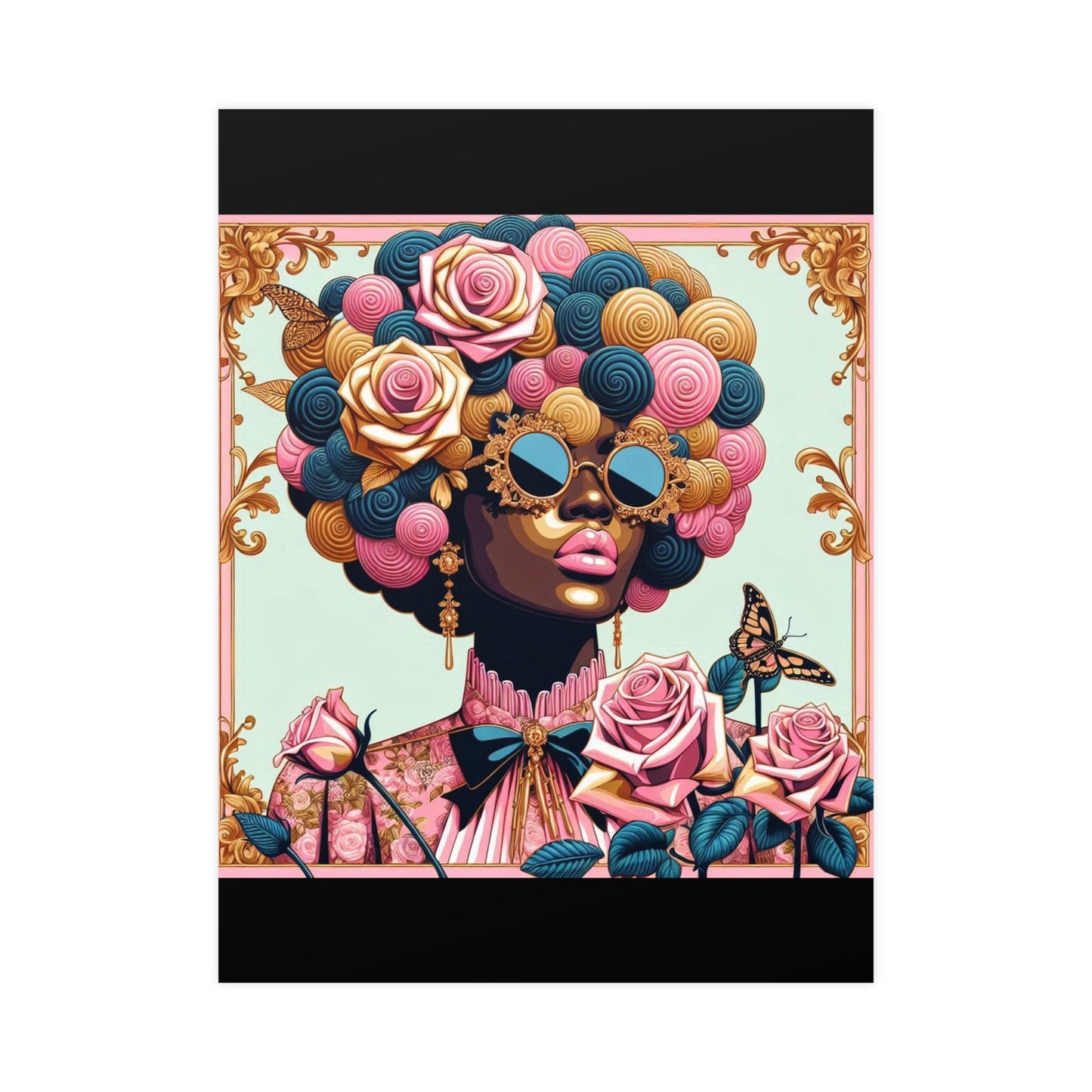 Vibrant Matte Art Posters, Wall Decor for Home, Boho Wall Art, Afrocentric Decor, Unique Gifts for Her - Lady In Pink Baroque