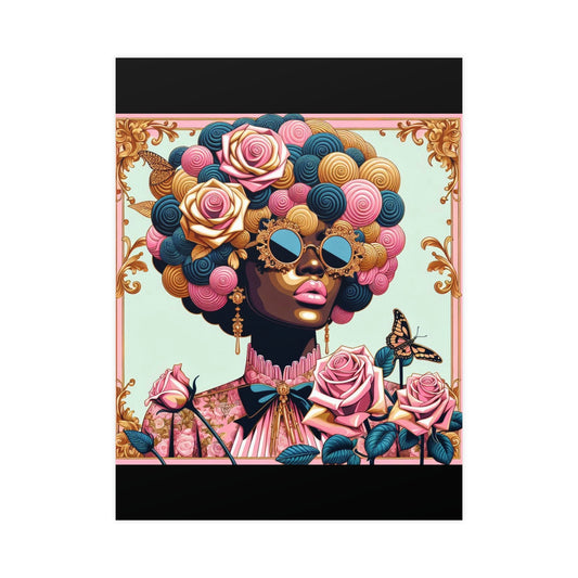 Vibrant Matte Art Posters, Wall Decor for Home, Boho Wall Art, Afrocentric Decor, Unique Gifts for Her - Lady In Pink Baroque
