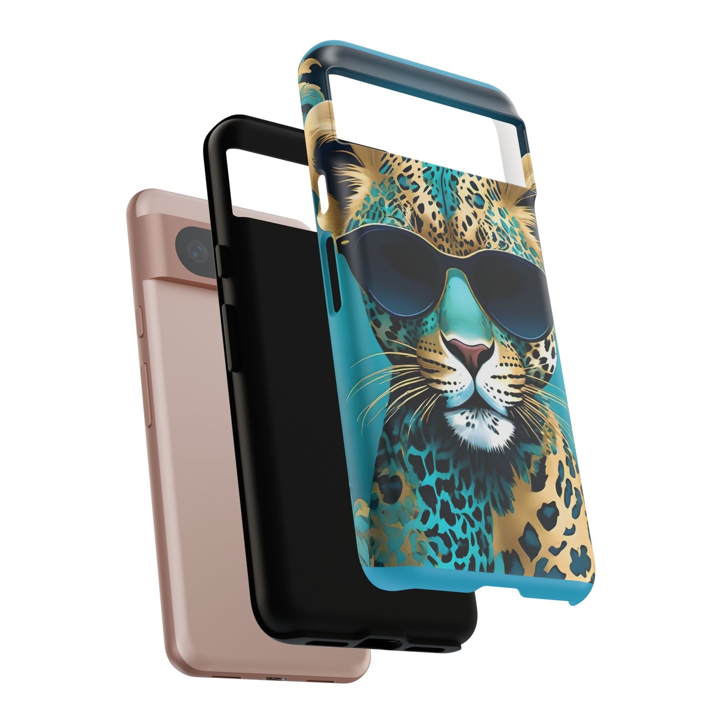 Phone Case - Aqua & Gold Leopard In Sunglasses Design