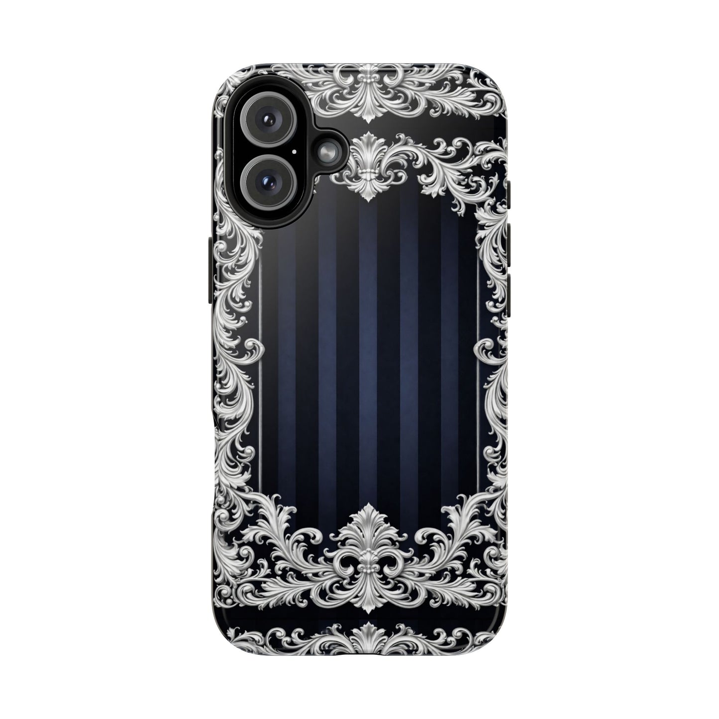 Navy Stripes & Baroque Tough Phone Case — Protective Decorative iPhone Case