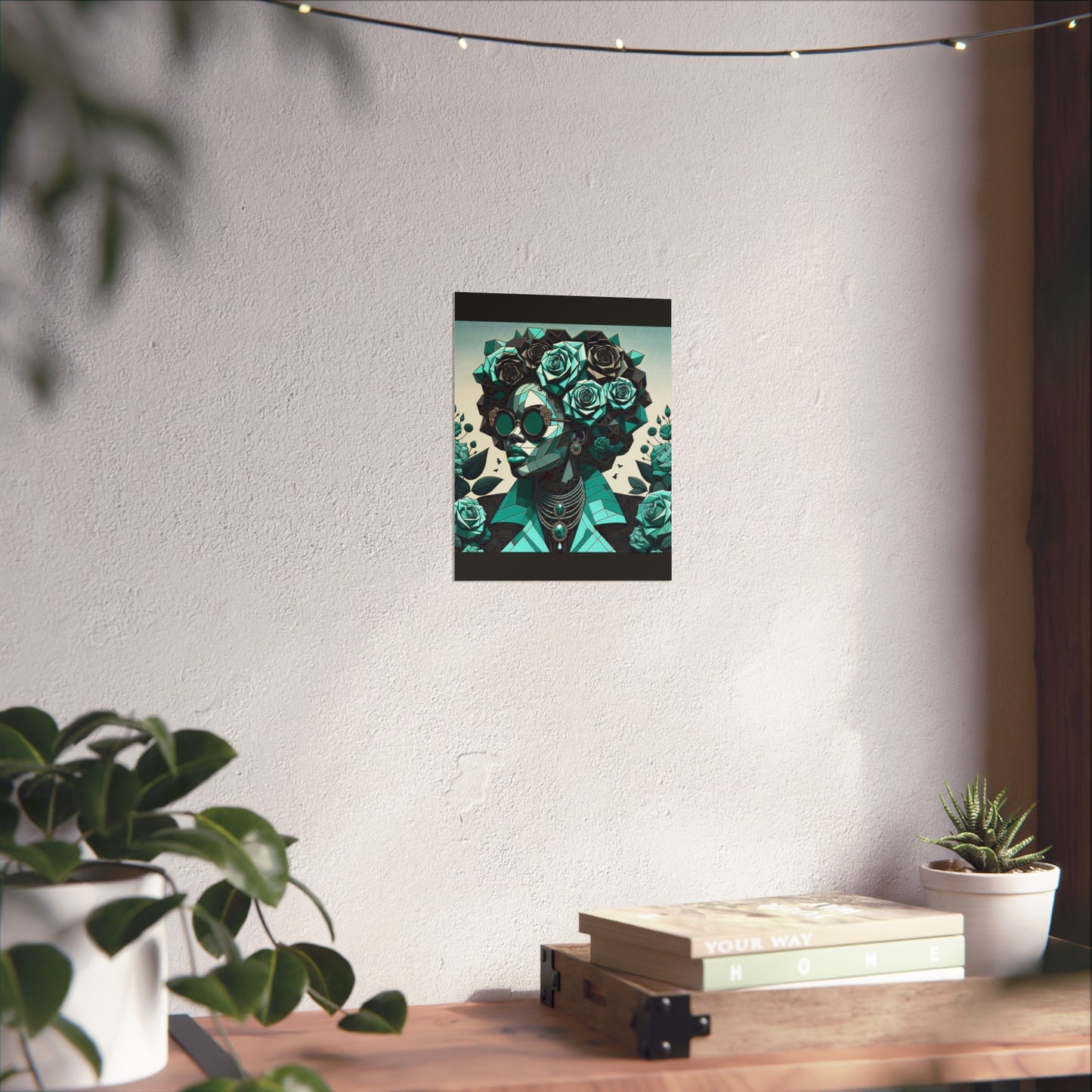 Chic Floral Fine Art Poster | Modern Wall Decor, Home Aesthetic, Gift for Art Lovers, Unique Room Makeover - Turquoise & Black Roses Lady