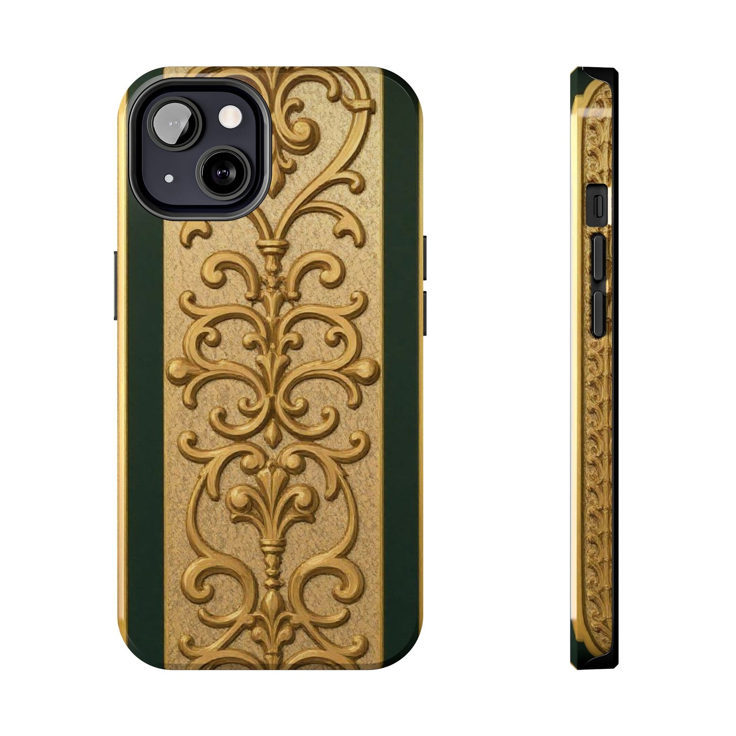 Elegant Teal Striped Gold Baroque Vintage Phone Case, Durable Cell Phone Cover, Floral Phone Protection, Personalized Gift Idea