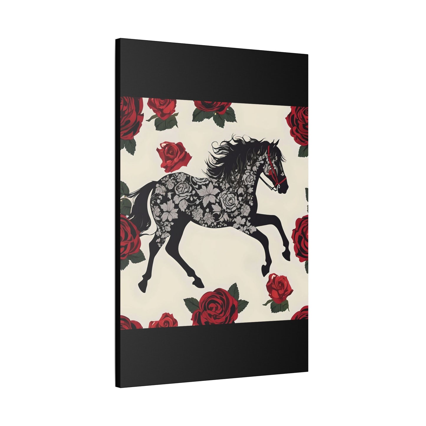 Art Print Canvas, Wall Decor, Satin Stretched Canvas, Equestrian Art, Office Decor, Home Decor - Horse & Roses