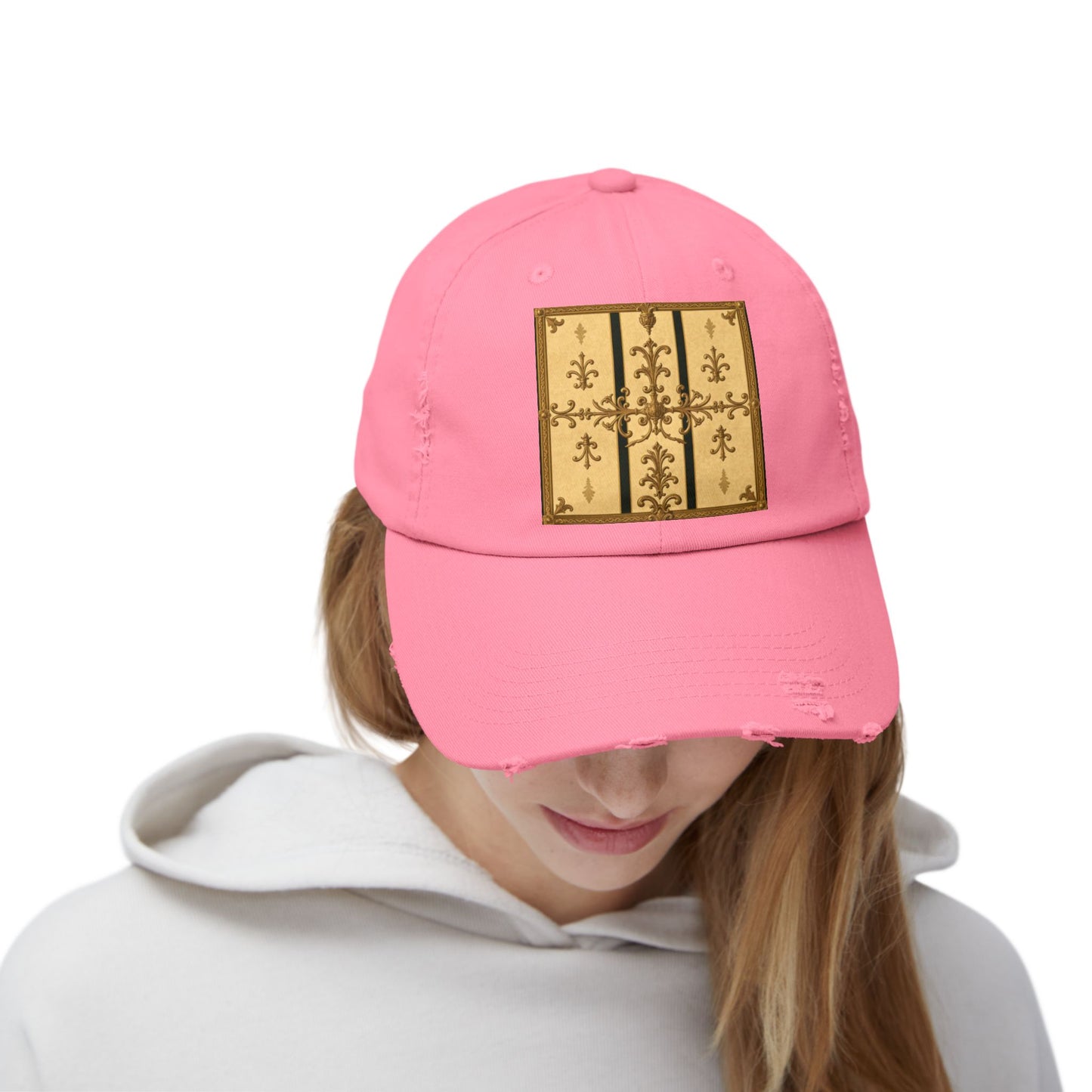Vintage-Inspired Unisex Distressed Cap with Rustic Floral Design | Perfect for Casual Outings, Gift Ideas - Matte Yellow Striped Antique Rococo