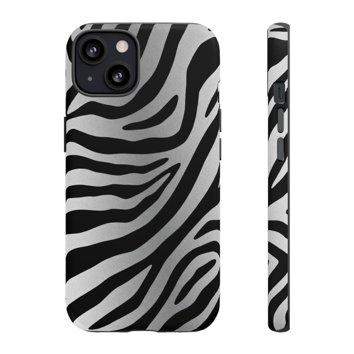 Zebra Print Tough Phone Case - Silver