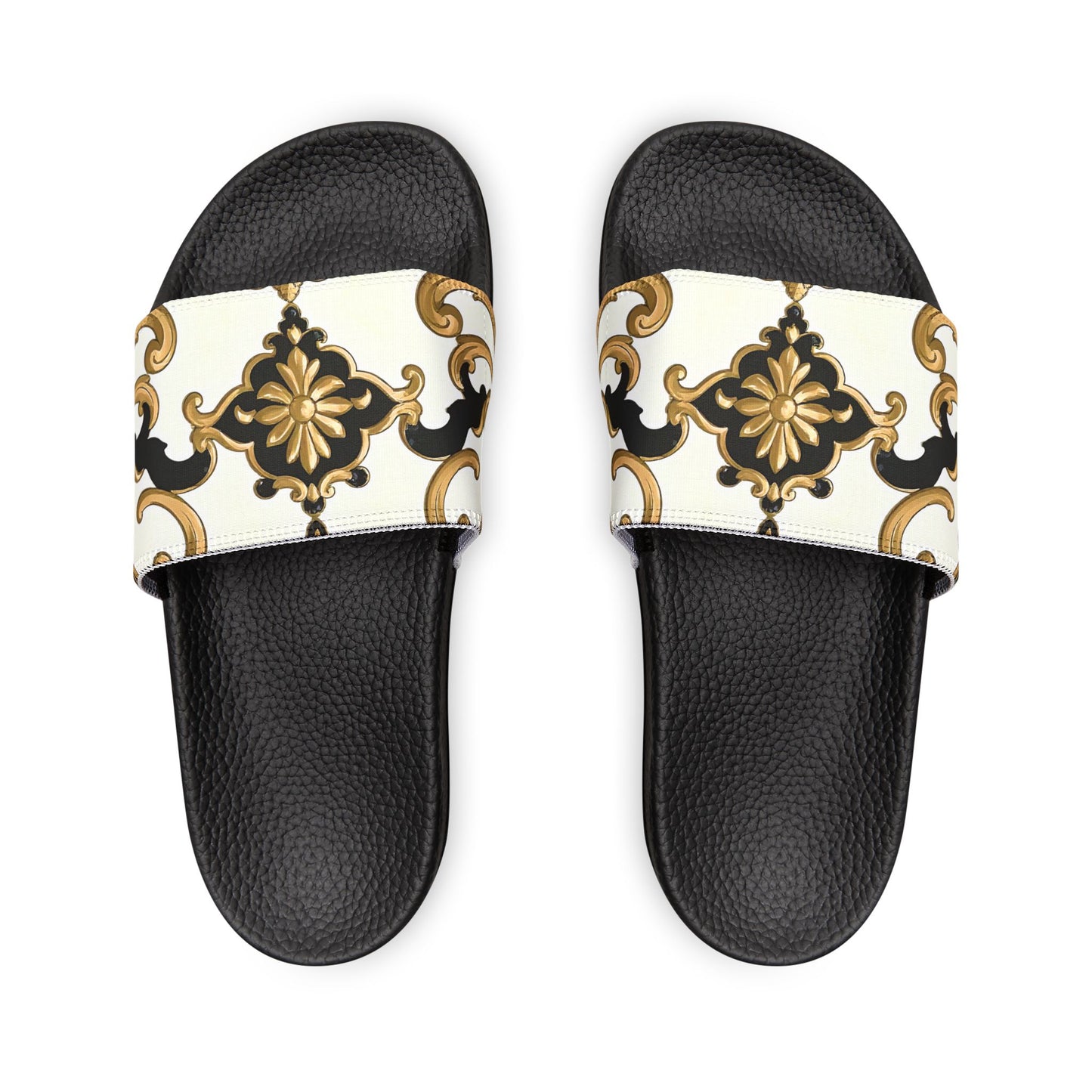 Chic Women's Removable-Strap Sandals | Casual Sliders, Summer Footwear, Stylish Slide Sandals, Trendy Beachwear - Black & Gold Rococo