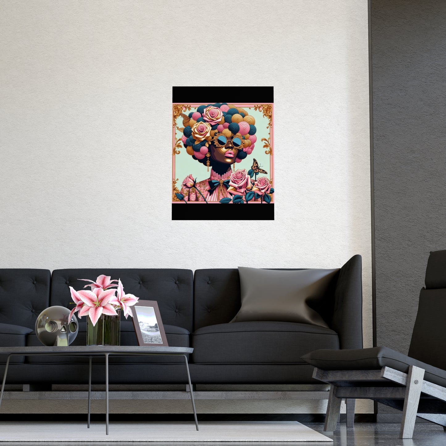 Vibrant Matte Art Posters, Wall Decor for Home, Boho Wall Art, Afrocentric Decor, Unique Gifts for Her - Lady In Pink Baroque