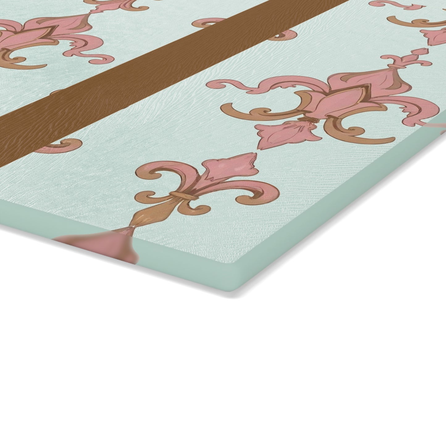 Elegant Floral Glass Cutting Board | Kitchen Decor, Wedding Gift, Home Cooking, Housewarming, Stylish Chopping Board - Brown Striped Pink Arabesque