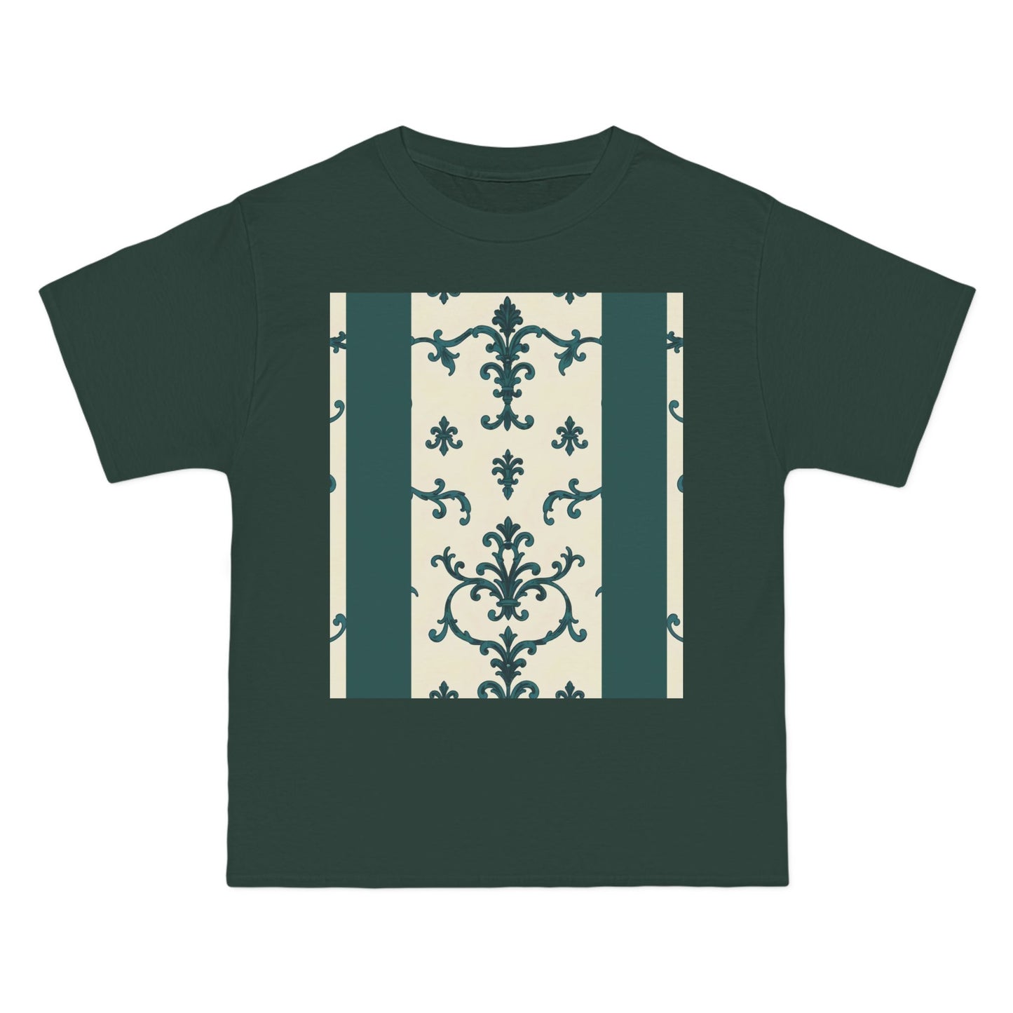 Vintage-Inspired Short-Sleeve T-Shirt, Casual Wear, Graphic Tee, Summer Outfit, Gift for Friends, Retro Design - Teal Striped Rococo