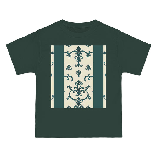 Vintage-Inspired Short-Sleeve T-Shirt, Casual Wear, Graphic Tee, Summer Outfit, Gift for Friends, Retro Design - Teal Striped Rococo