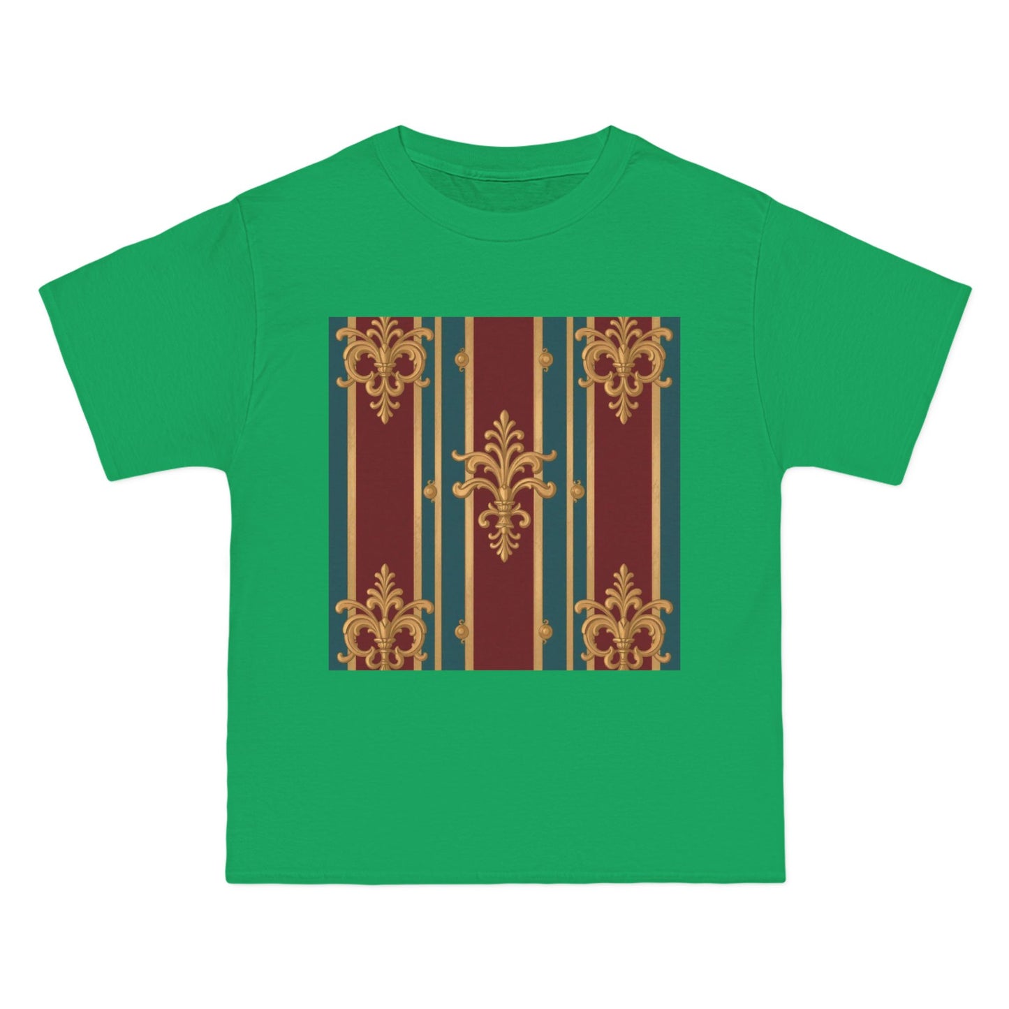 Elegant Vintage Patterned Beefy-T® Short-Sleeve T-Shirt | Casual Wear, Summer Tops, Unique Gift - Burgundy Striped Gold Baroque