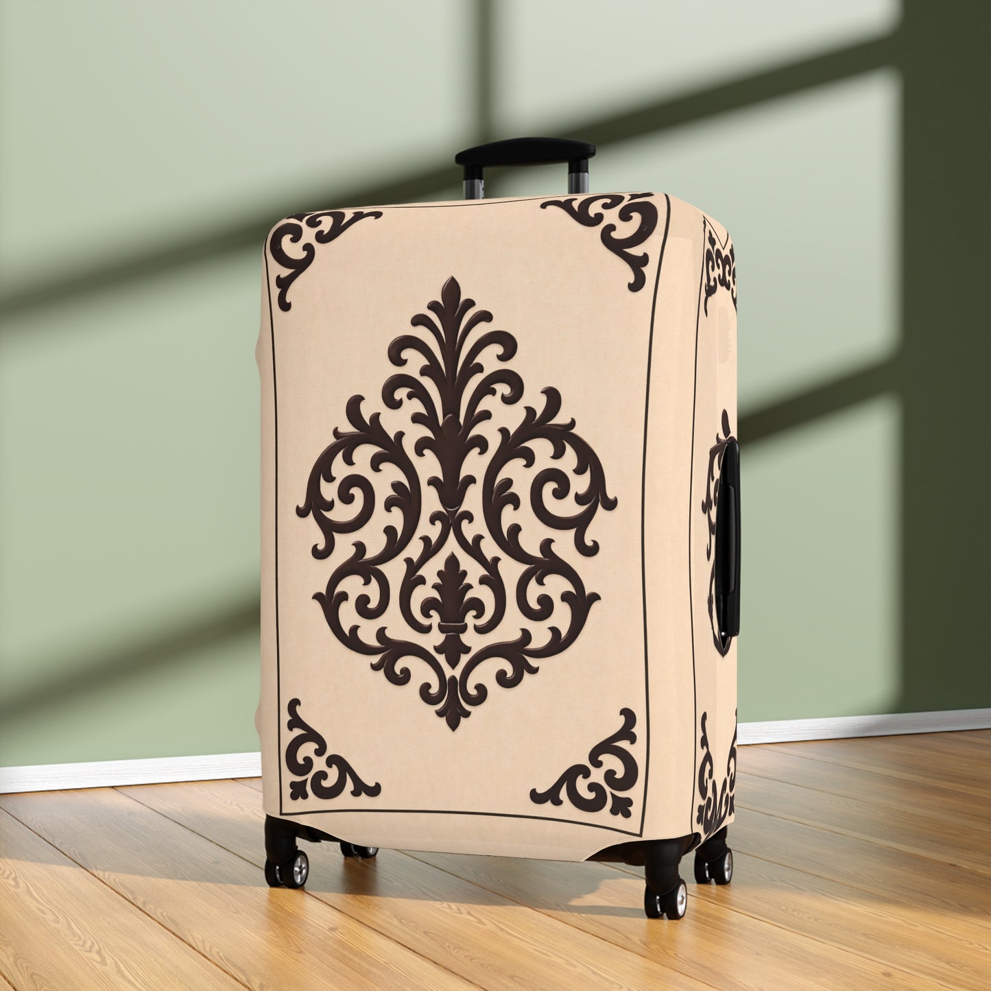 Almond-Beige & Brown Baroque Luggage Cover — Beige Vintage Travel Protector