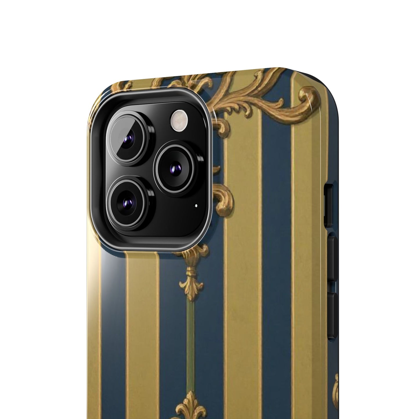 Elegant Midnight Blue & Olive Striped Gold Baroque Tough Phone Case, Phone Cover, Durable Case for Protection, Stylish Gift for Him/Her
