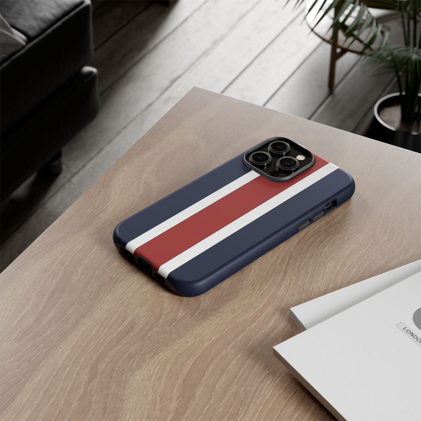 Lunar Midnight & Red-White Striped Stylish Phone Case - Tough Cases, Custom iPhone Cover, Sleek Phone Accessories, Gifts for Him/Her