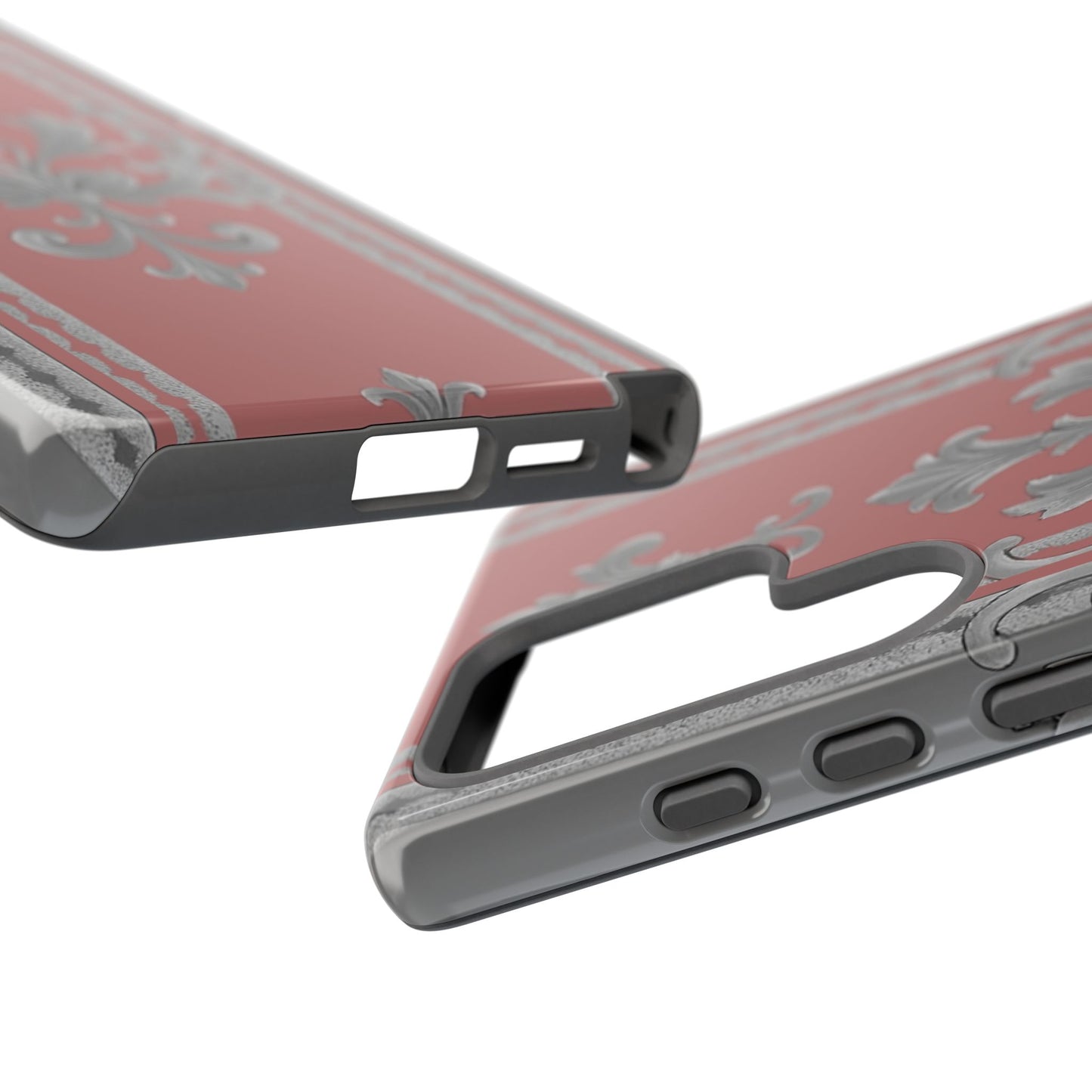 Elegant Floral Phone Case - Tough Cases for Stylish Protection - Gray & Mauve Striped Baroque