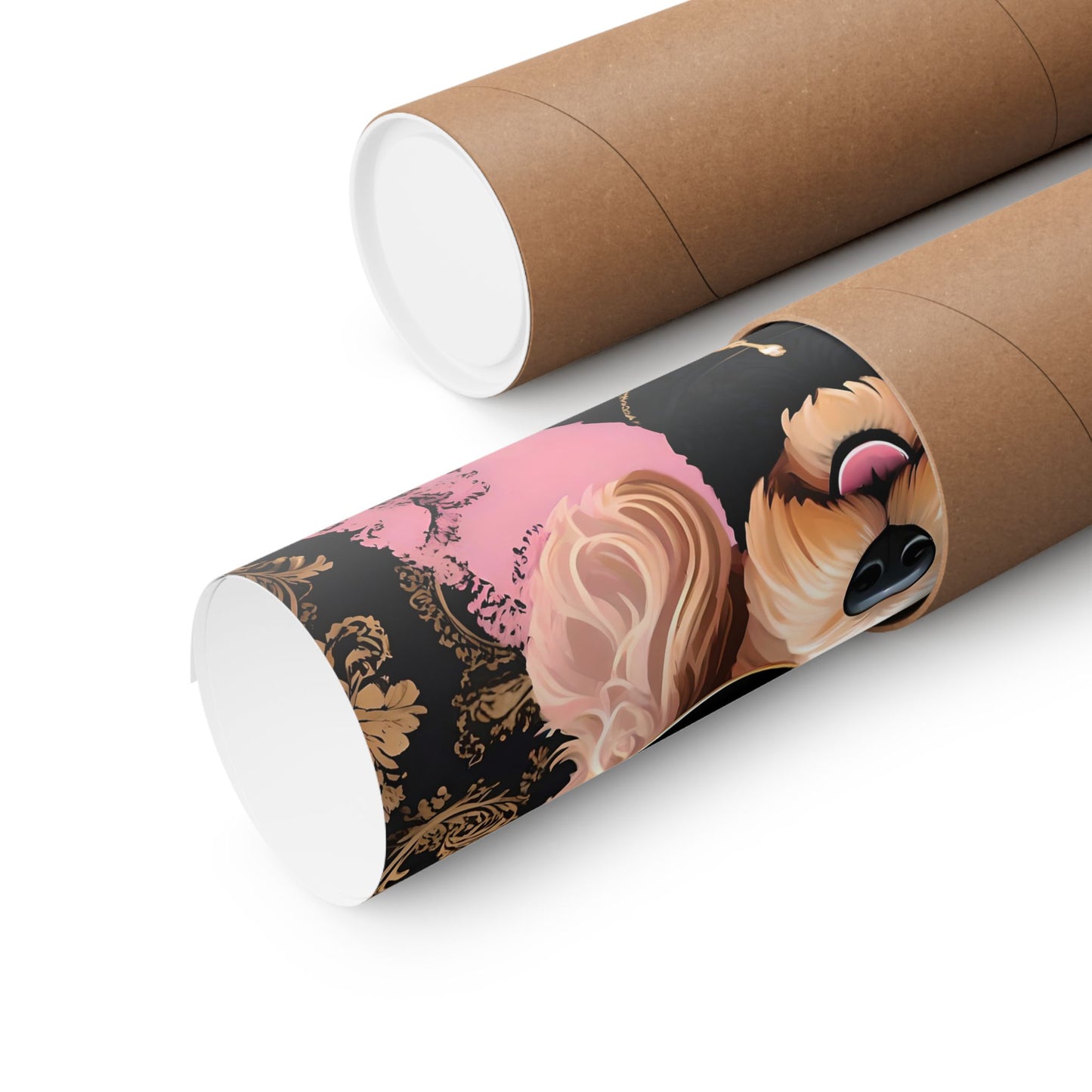 Vertical Poster - Floral Golden Doodle Damask Art