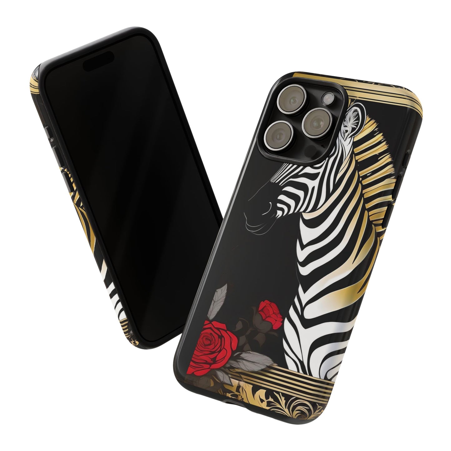 Phone Case - Elegant Zebra & Roses Design