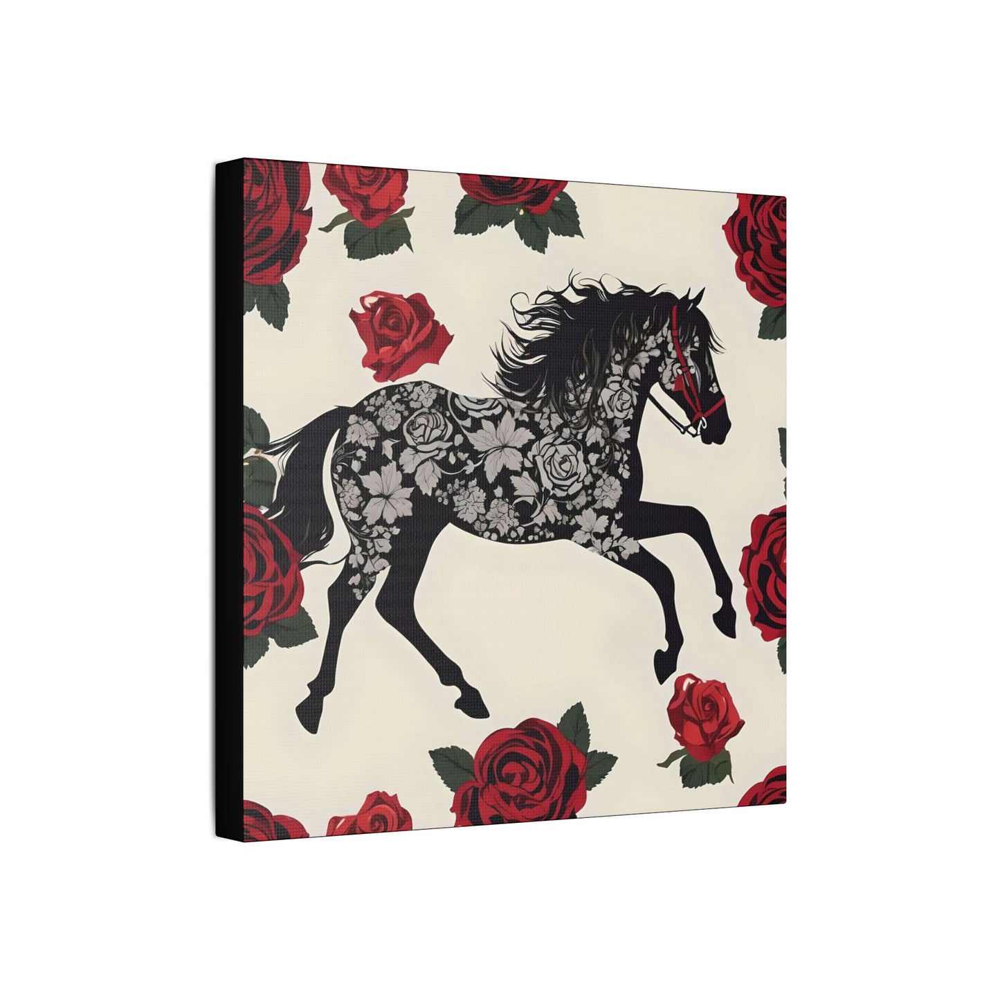 Art Print Canvas, Wall Decor, Satin Stretched Canvas, Equestrian Art, Office Decor, Home Decor - Horse & Roses