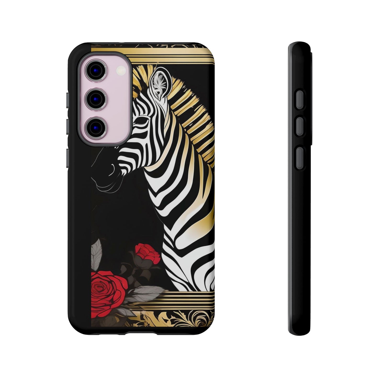 Phone Case - Elegant Zebra & Roses Design