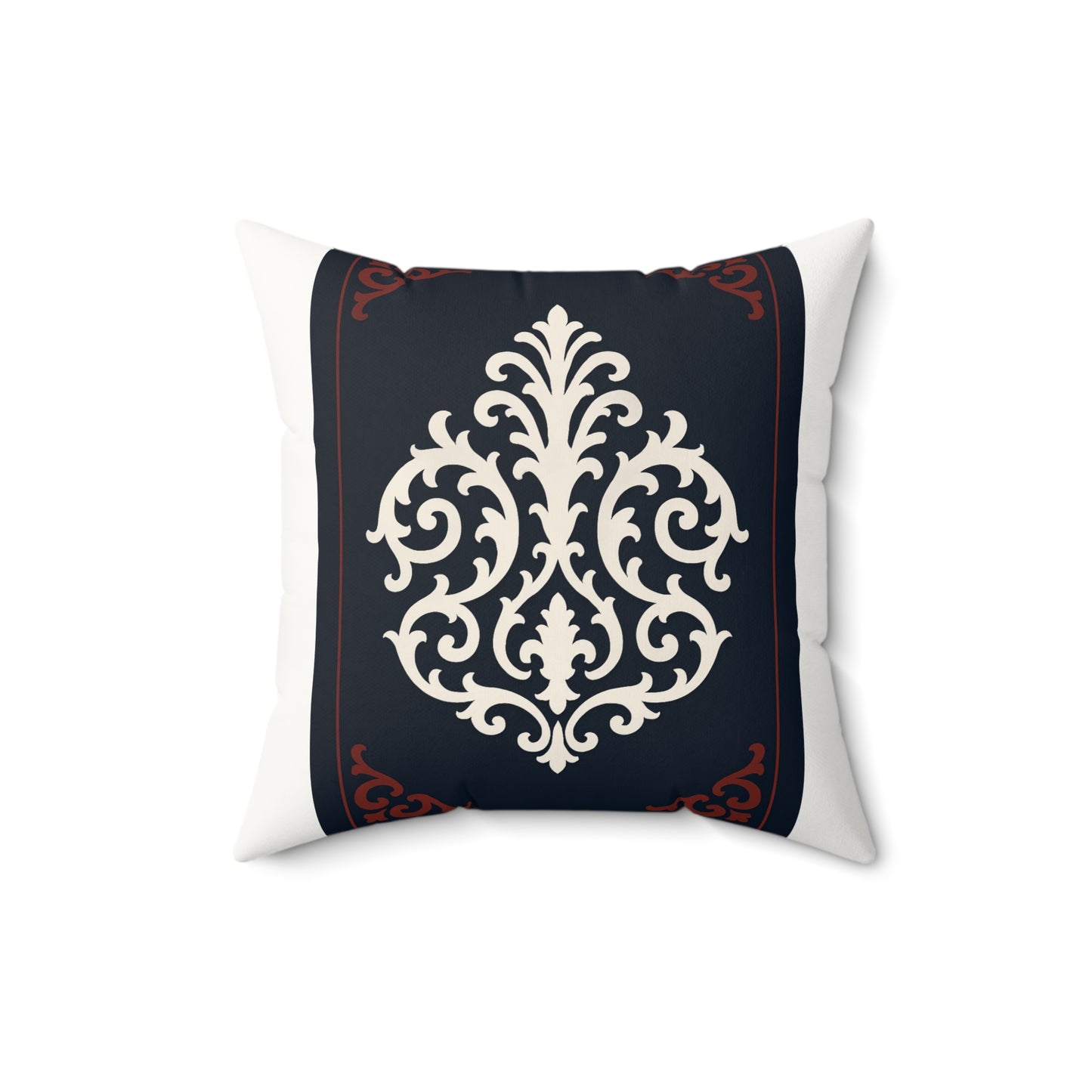 Dusk Blue-Maroon & White Baroque Faux Suede Pillow