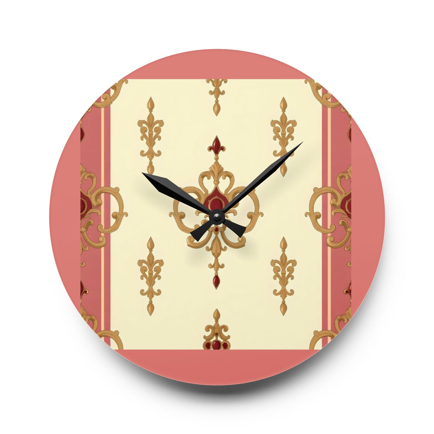 Bohemian Damask-Inspired Acrylic Wall Clock with Floral Design -  Mauve & Gold Design
