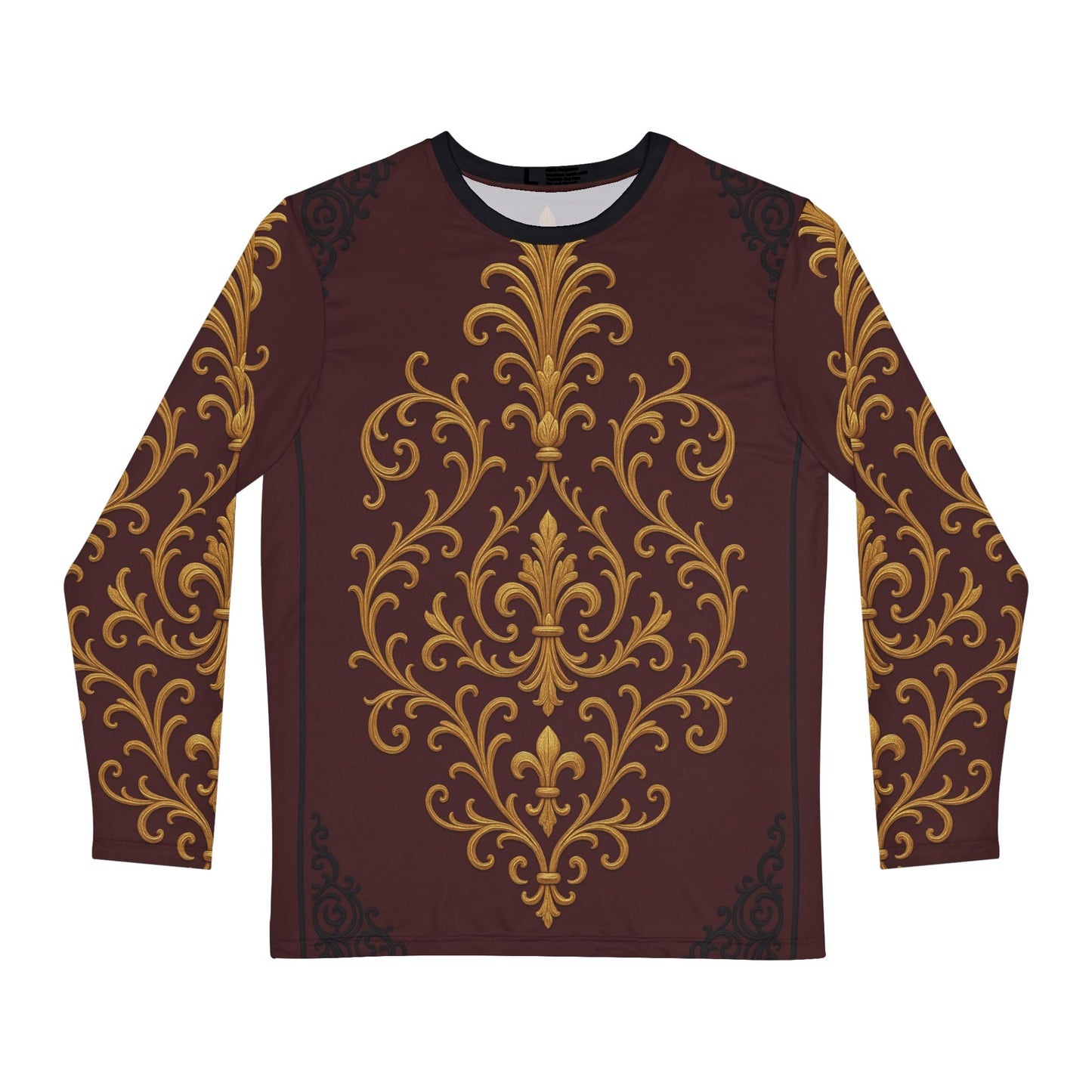 Dusk Burgundy-Black & Gold Baroque Men's Long Sleeve Shirt — Vintage Baroque Print