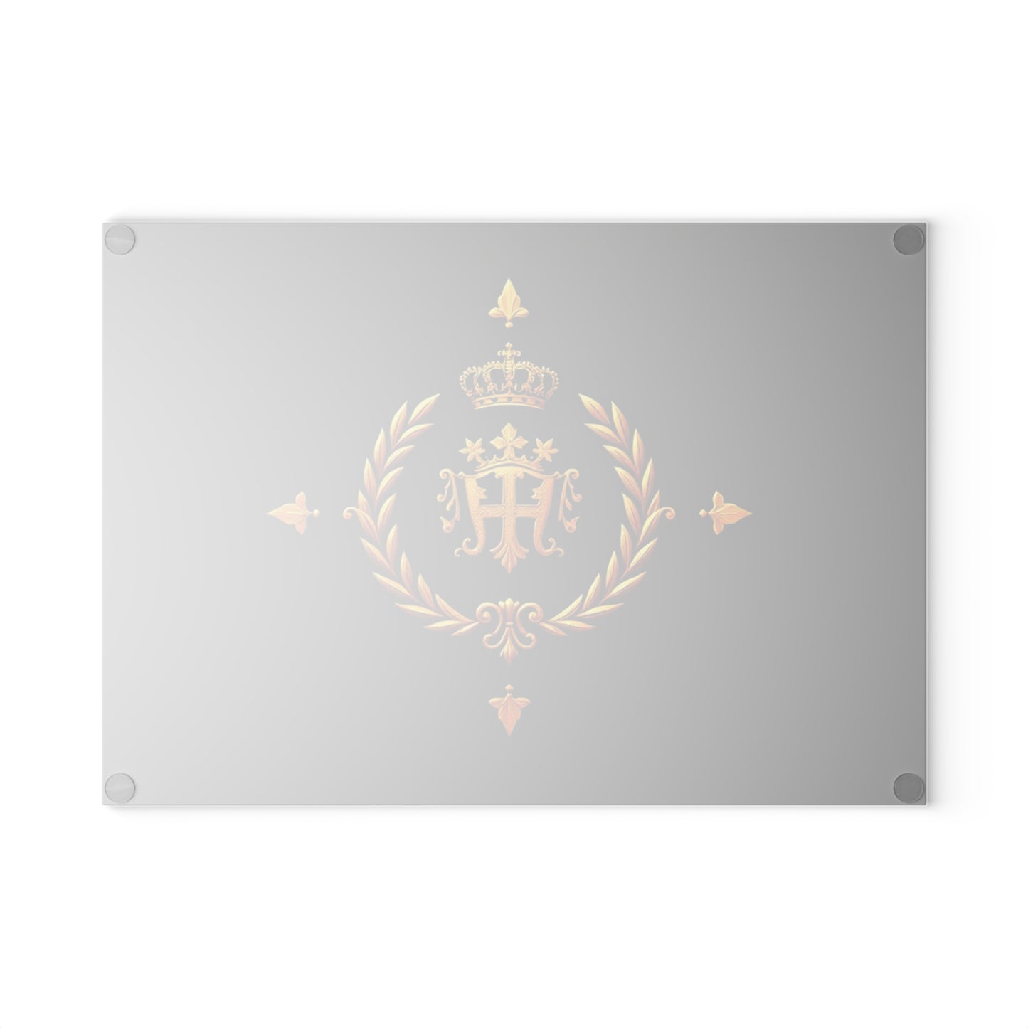 Elegant Glass Cutting Board with Crown and Laurel Design, Kitchen Decor, Gift for Chefs, Housewarming, Weddings - Gold Crest