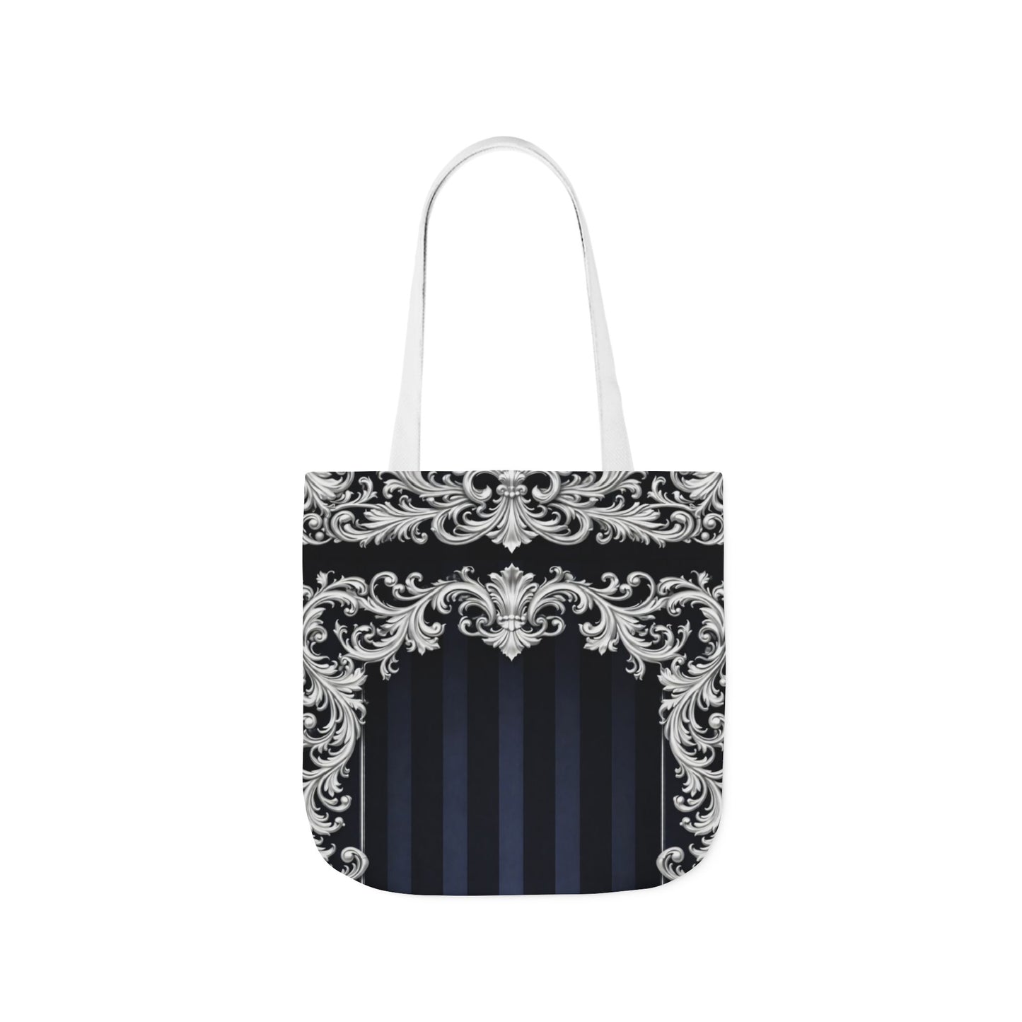 Navy Stripes & Baroque Canvas Tote Bag
