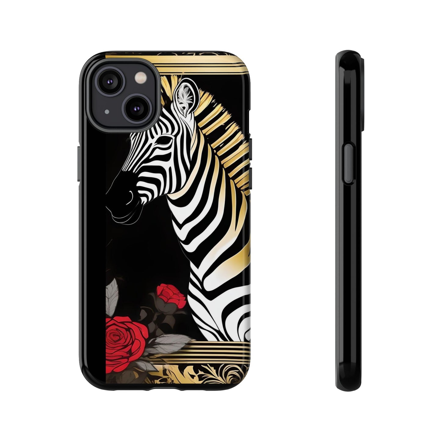 Phone Case - Elegant Zebra & Roses Design