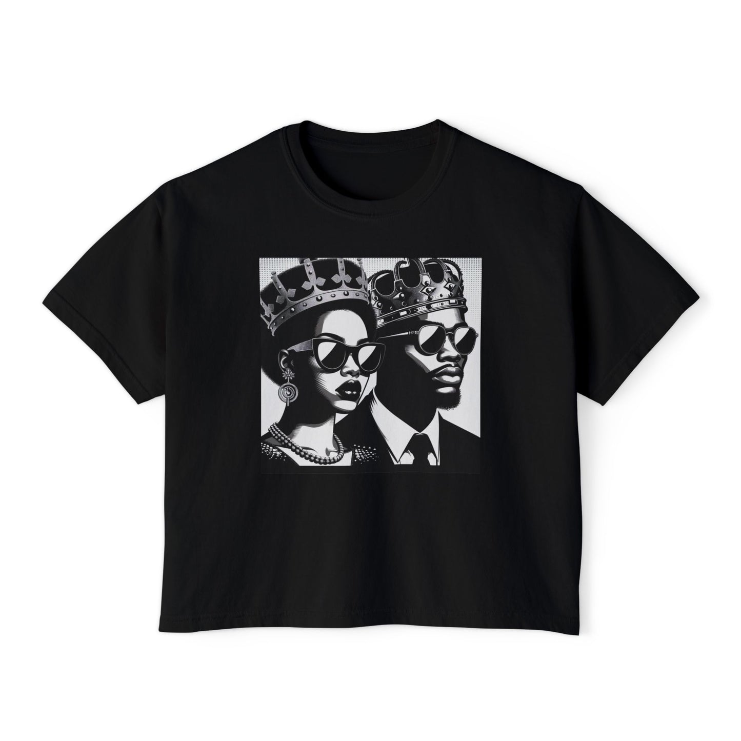 Royalty Inspired Women's Boxy Tee, Casual Chic Shirt, Black Couple Graphic Tee, Perfect Gift for Her, Streetwear Fashion