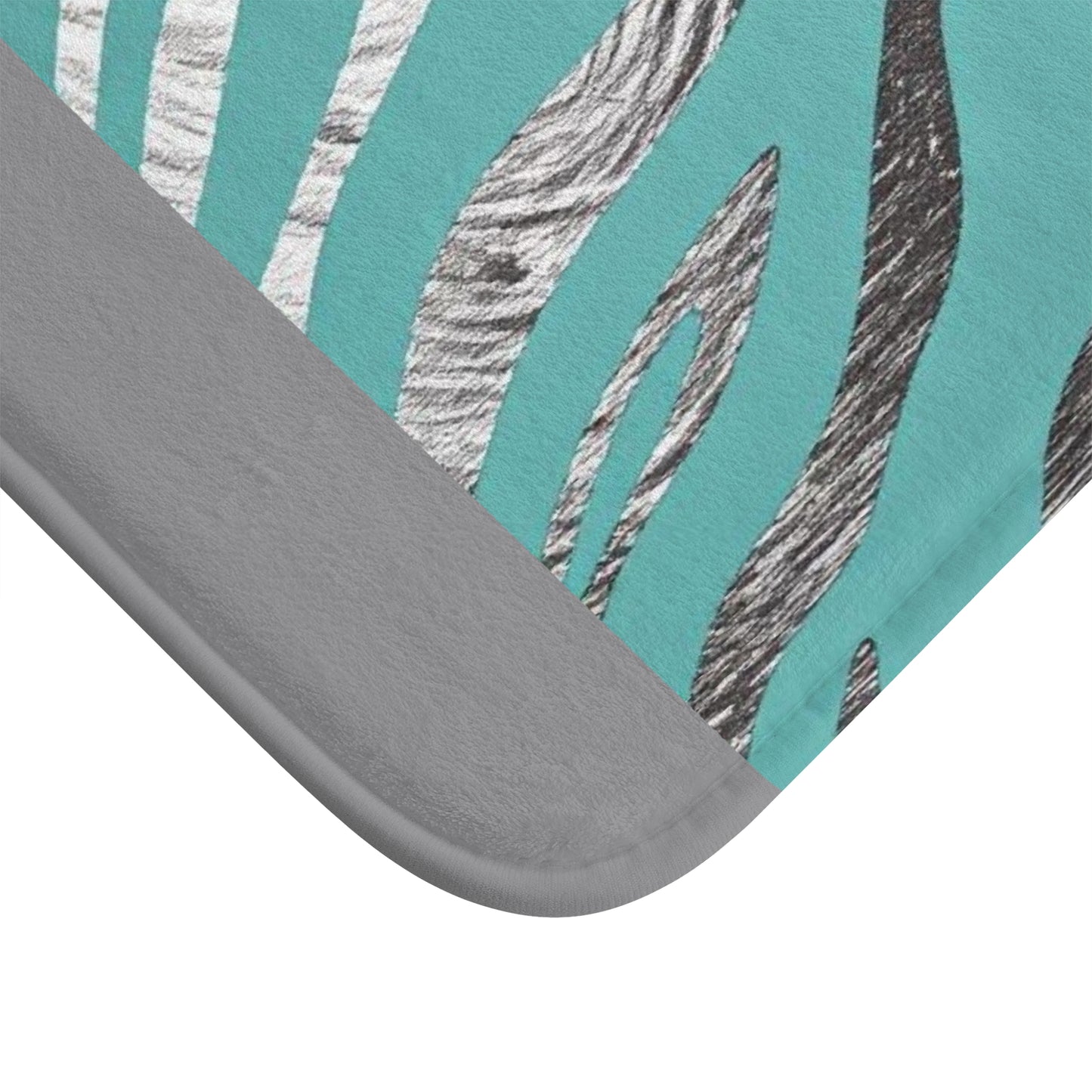 Zebra Print Bath Mat - Stylish Coastal Home Decor - Aqua & Silver