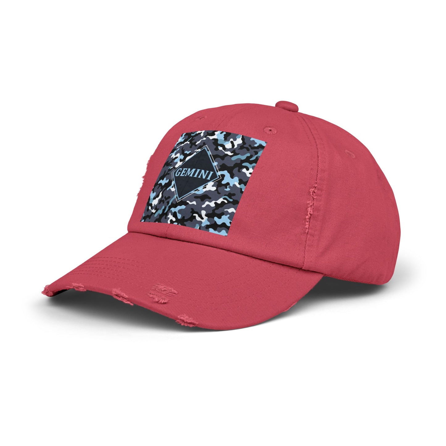 Gemini Distressed Cap - Unisex Camo Design - Black, Grey & Ice Blue