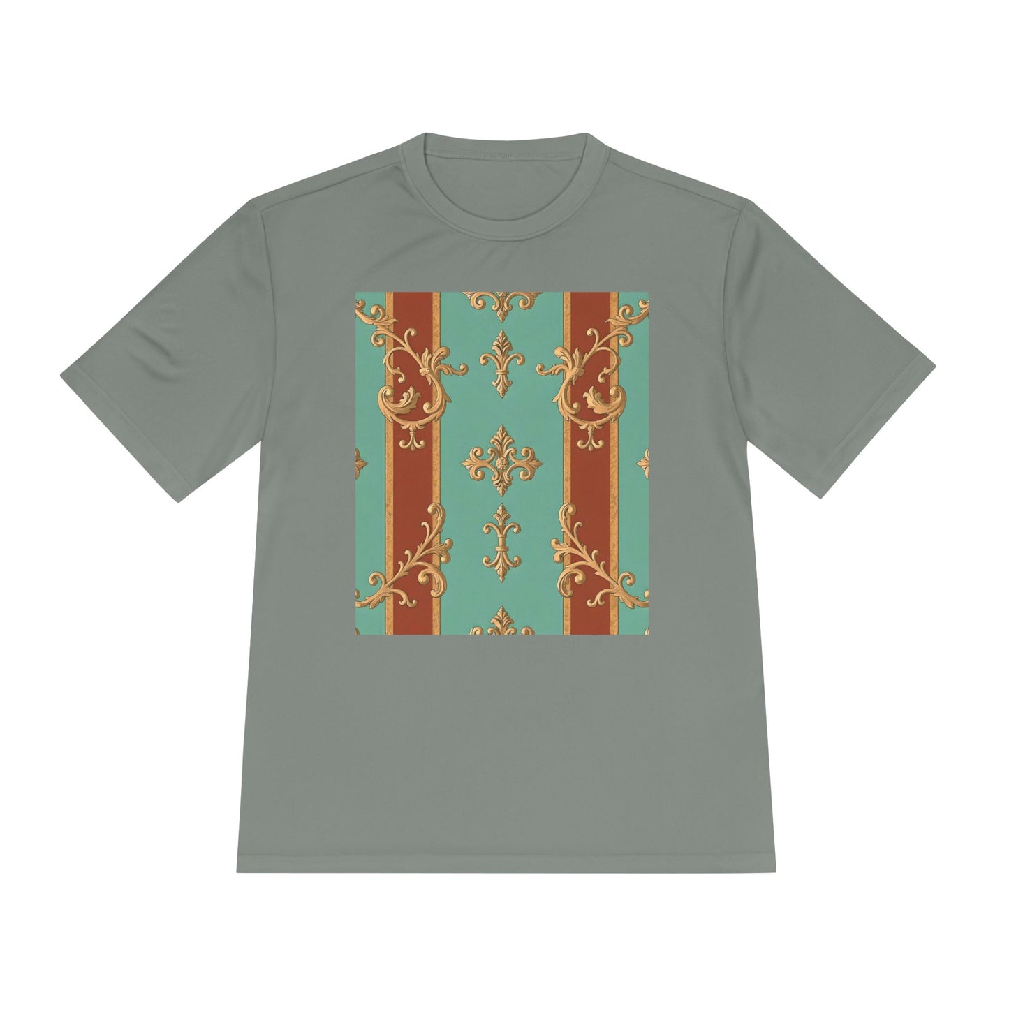 Elegant Patterned Unisex Moisture Wicking Tee - Stylish Activewear for All Occasions - Rust & Mint Aqua Striped Baroque