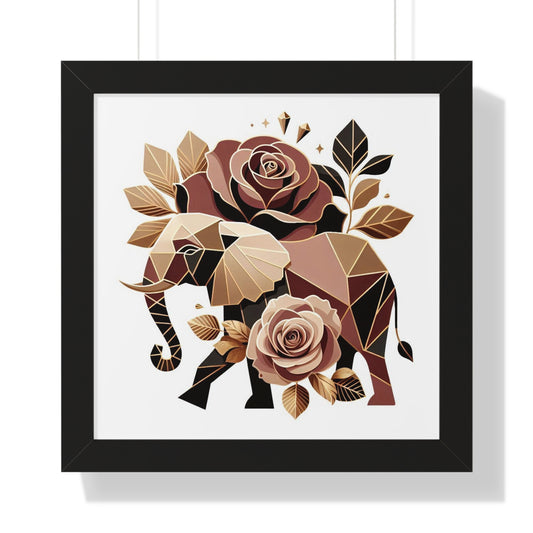 Vertical Poster - Brown & Gold Elephant & Roses Wall Art