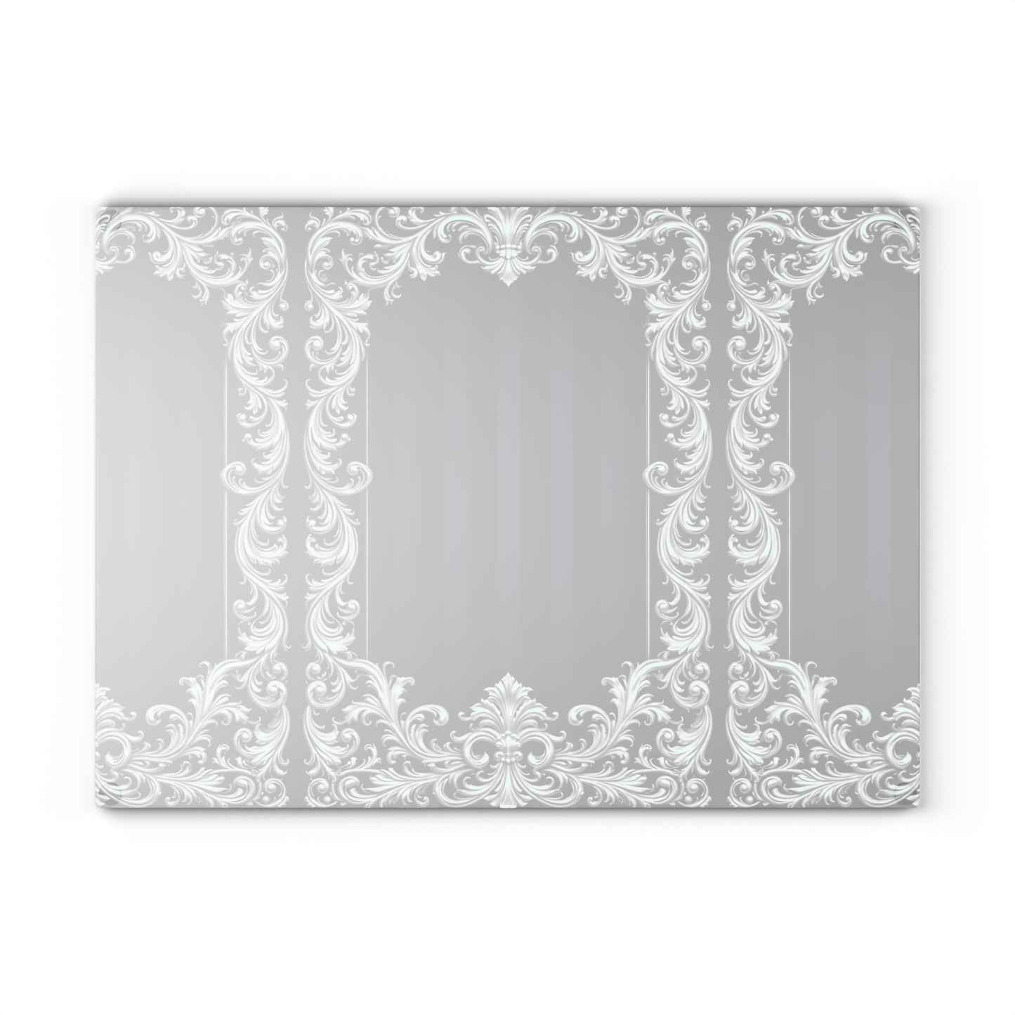 Navy Stripes & Baroque Glass Cutting Board — Elegant Vintage Baroque Scroll Design (Blue or Silver)