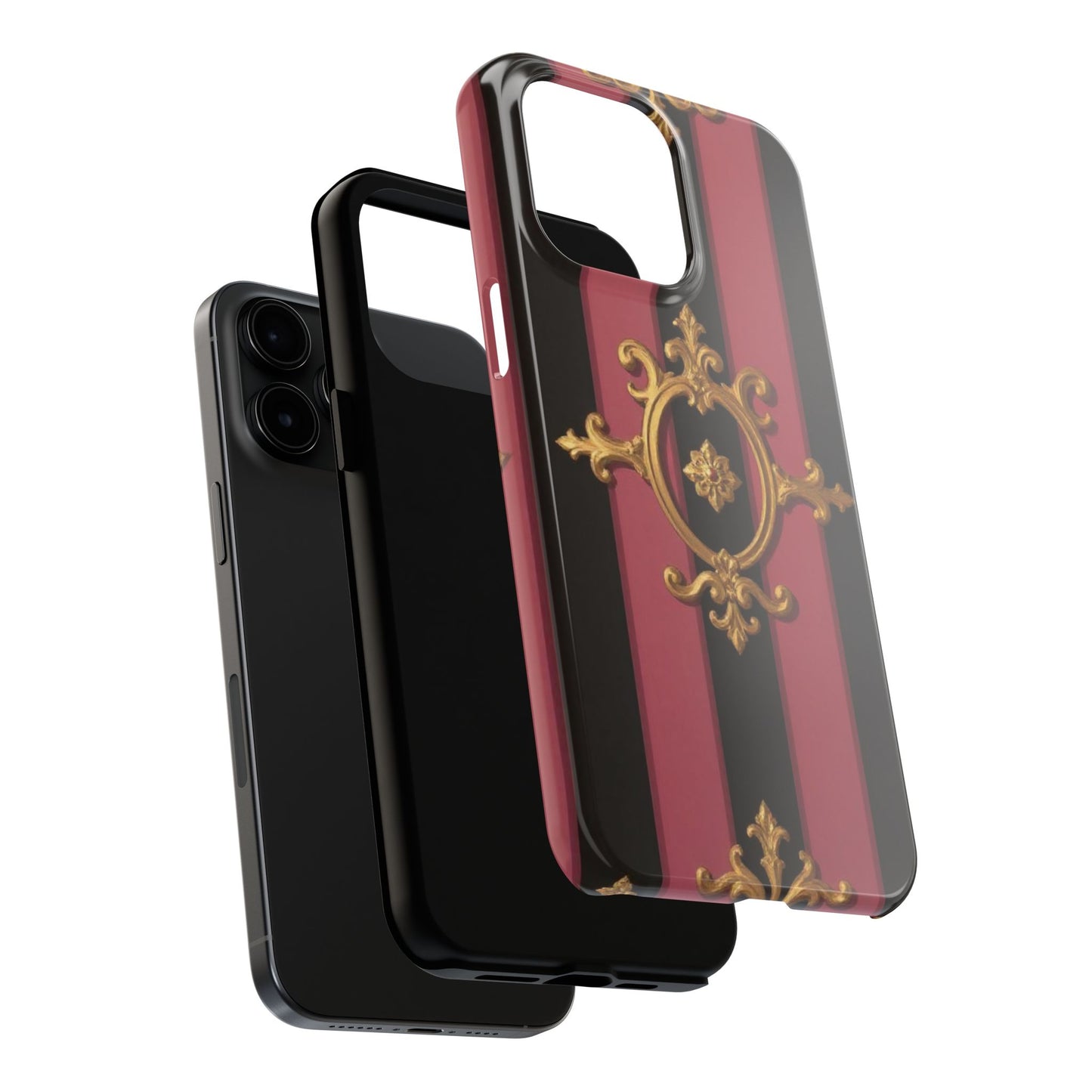 Elegant Black & Mauve Striped Gold Baroque Tough Phone Cases, Luxe Phone Covers, Fashionable Mobile Cases, Gift for Her, Holiday Phone Accessories