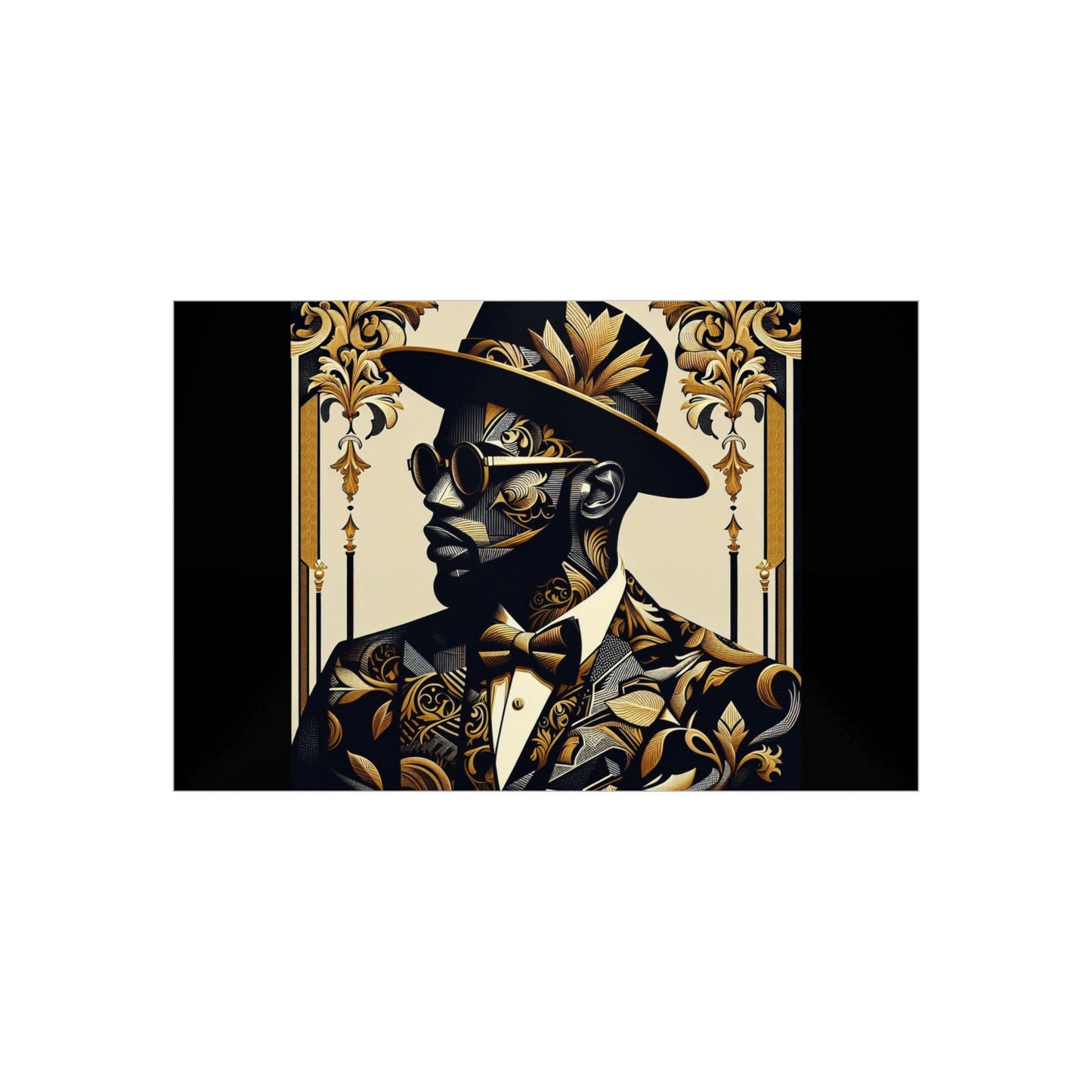 Stylish Foam Board Art, Elegant Wall Decor, Home Office Decoration, Modern Portraits, Unique Gifts for Art Lovers - Damask Man in Black & Gold