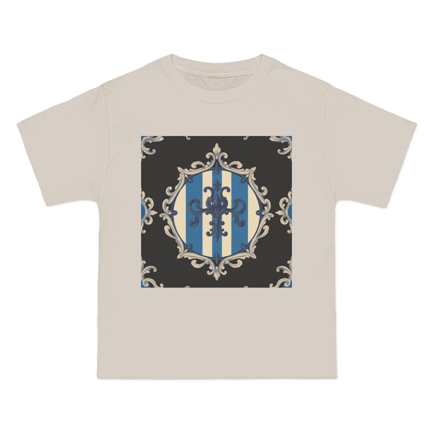 Elegant Blue & Alabaster Striped Baroque Short-Sleeve T-Shirt | Vintage Style, Graphic Tee, Casual Wear, Unisex Gift, Unique Design