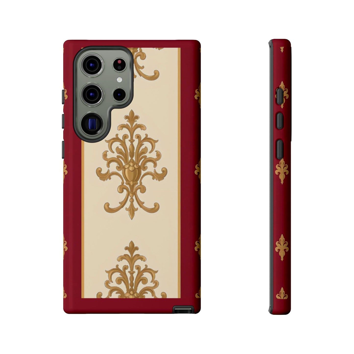 Elegant Floral Motif Phone Case - Tough Cases with Vintage Design - Dusk Red Striped Gold Damask