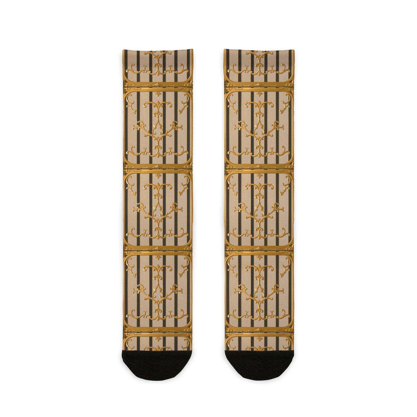 Sublimation Unisex Crew Socks - Beige Striped Gold Rococo