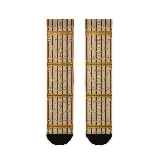 Sublimation Unisex Crew Socks - Beige Striped Gold Rococo