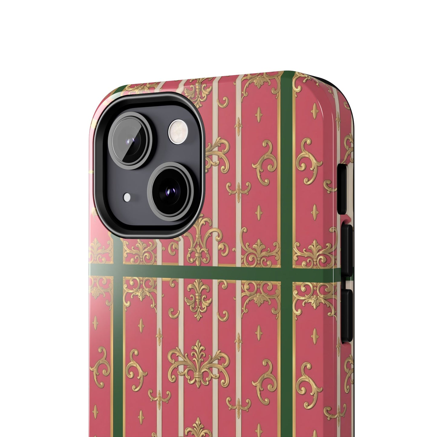 Elegant Green Border Pink Striped Baroque Phone Cases, Tough Phone Cases for Protection, Stylish Mobile Accessories, Gift for Her, Holiday Tech Gifts