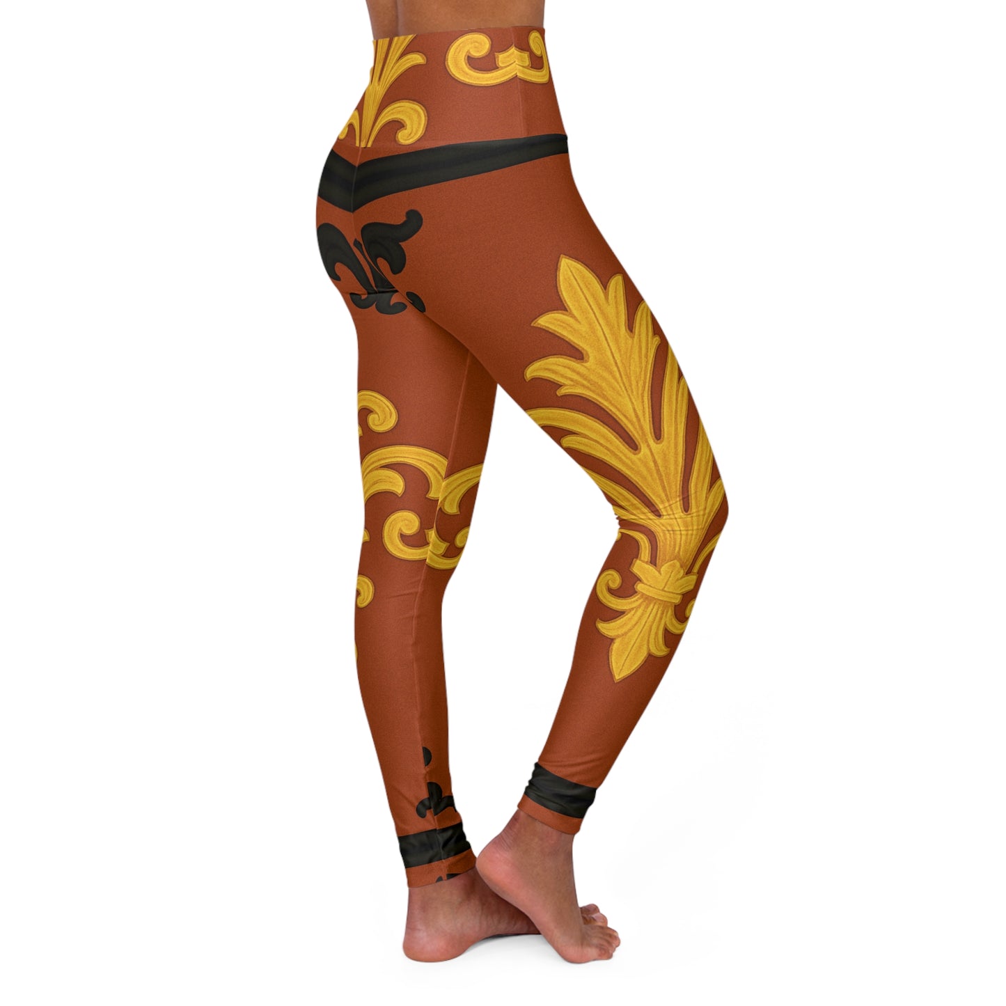 Dusk Terracotta Baroque Scroll High-Waist Yoga Leggings — Ornate Gold & Terracotta AOP Activewear