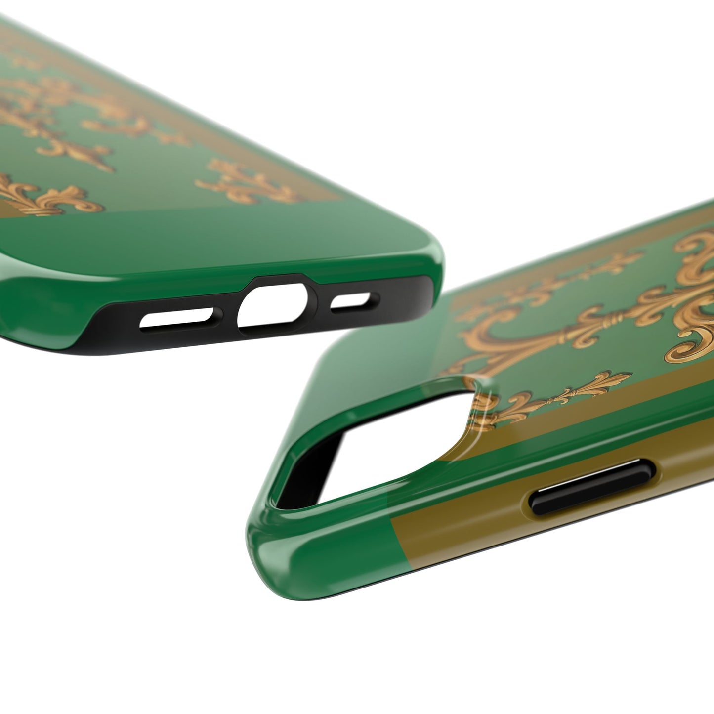 Elegant Floral Tough Phone Case, Durable Phone Cover, Gifts for Her, Stylish Protection, Chic Phone Accessory - Olive Green Striped Rococo