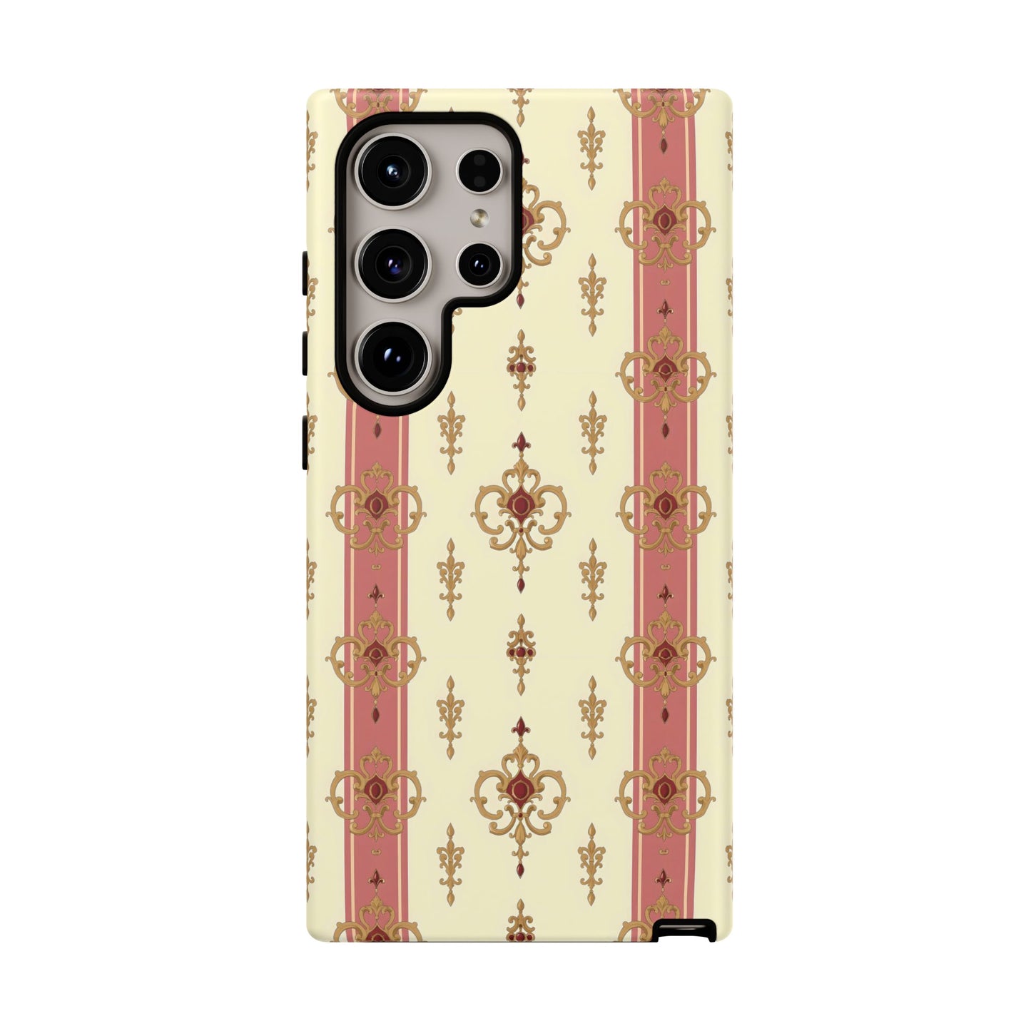 Elegant Floral Motif Phone Case - Tough Cases with Vintage Design - Mauve Striped Gold Damask