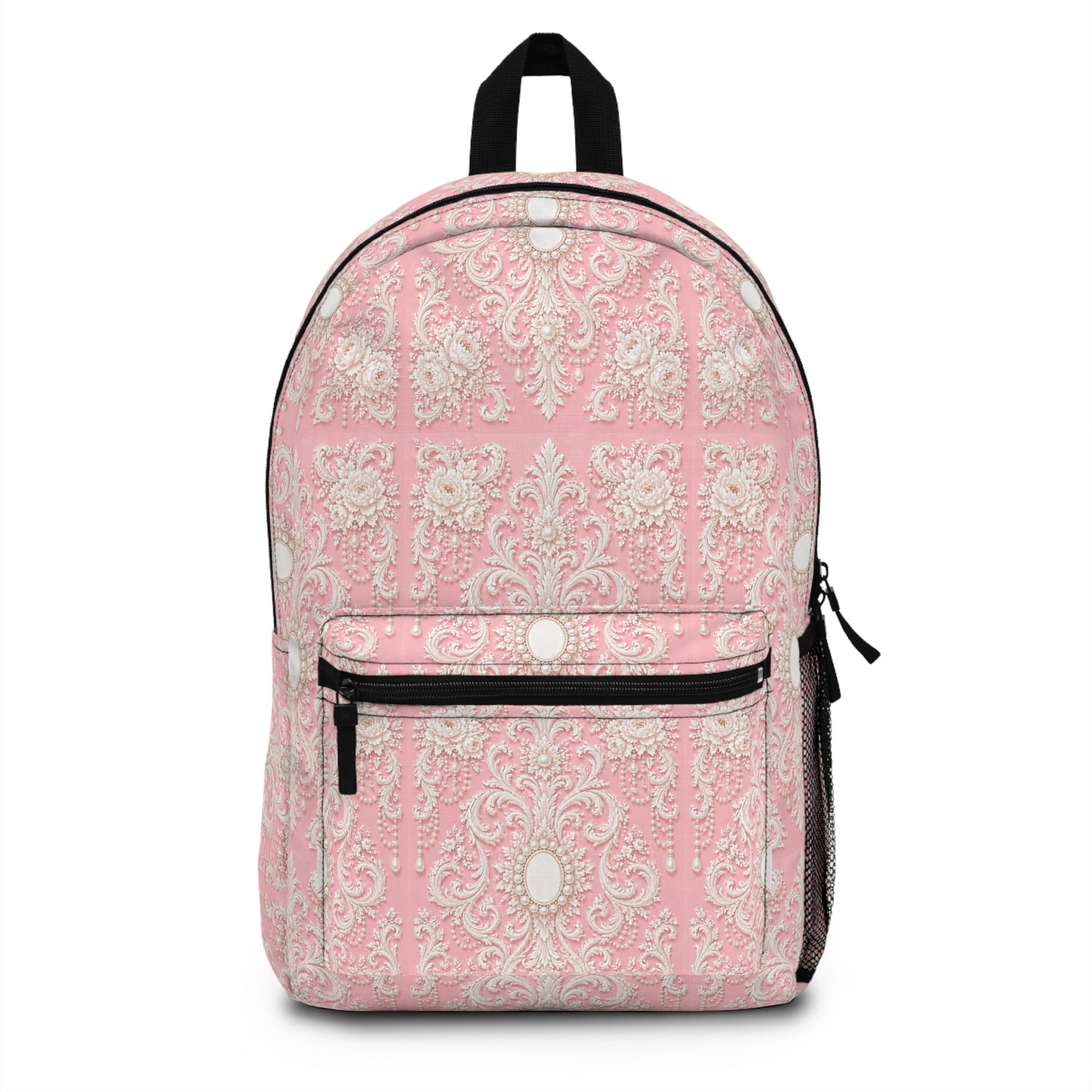 Pink Rococo Vintage Backpack — Elegant Rococo Pattern School & Travel Bag