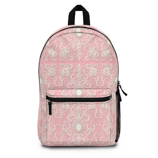 Pink Rococo Vintage Backpack — Elegant Rococo Pattern School & Travel Bag