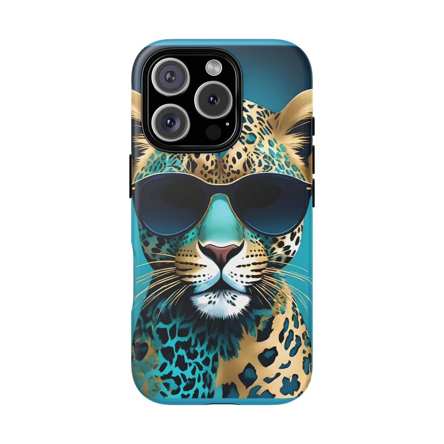 Phone Case - Aqua & Gold Leopard In Sunglasses Design