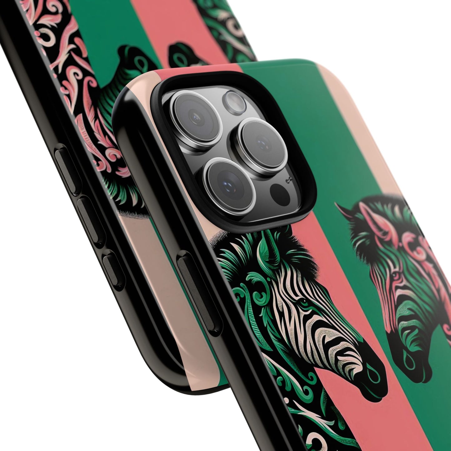 Phone Case - Elegant Pink & Green Zebra Damask Design